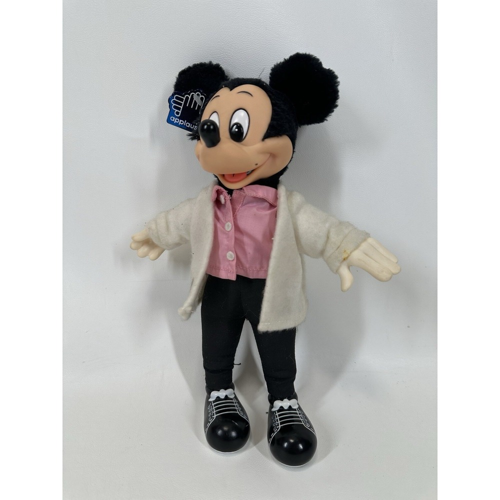 Mickey Mouse Sock Hop Hard Plastic Plush 11" Applause Walt Disney Vintage